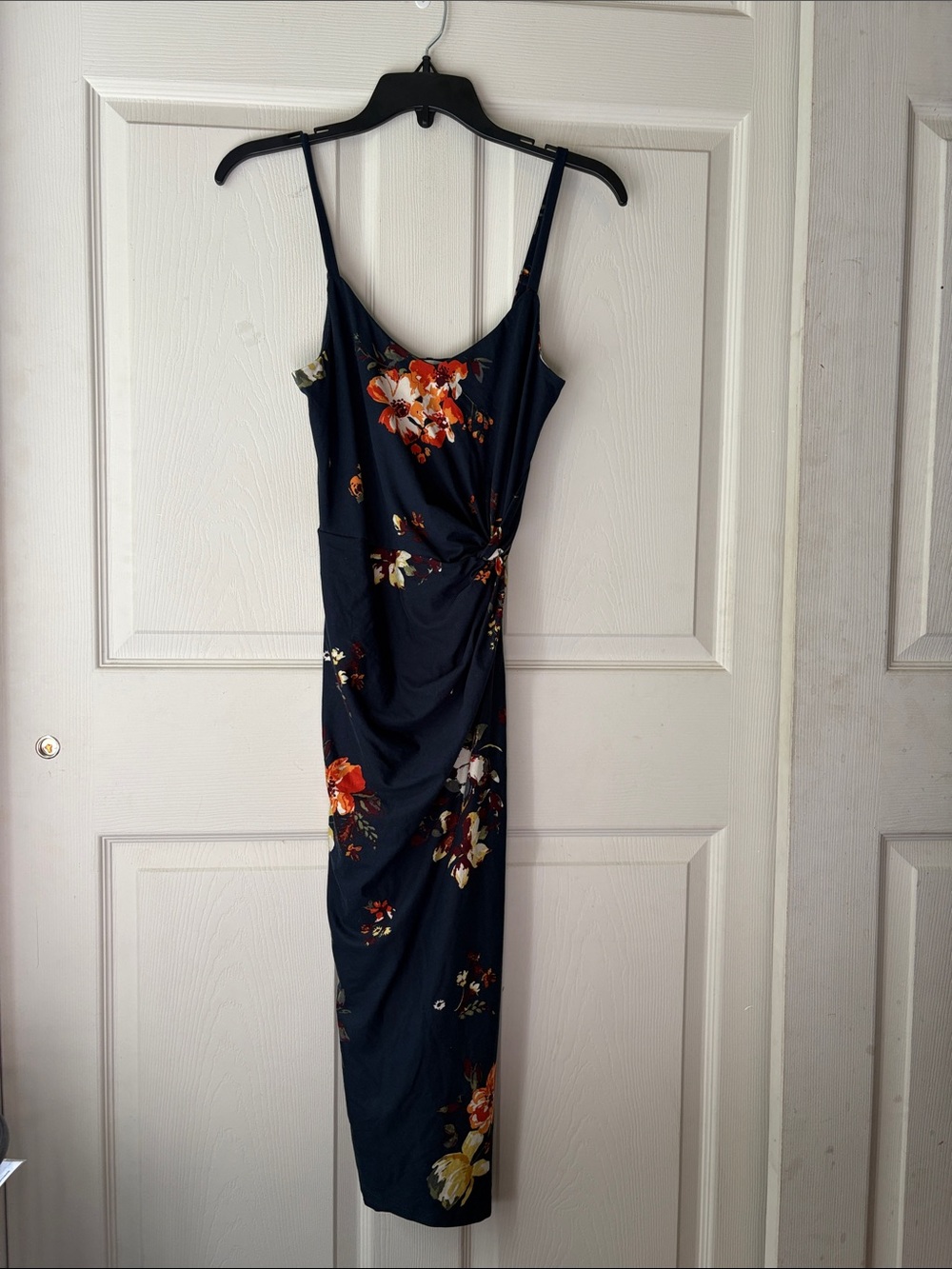nine britton navy Floral Maxi Slip Dress with Twist Detail